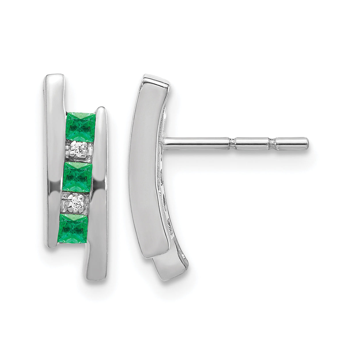 14k White Gold Diamond and Emerald Earrings-EM5614-EM-002-WA