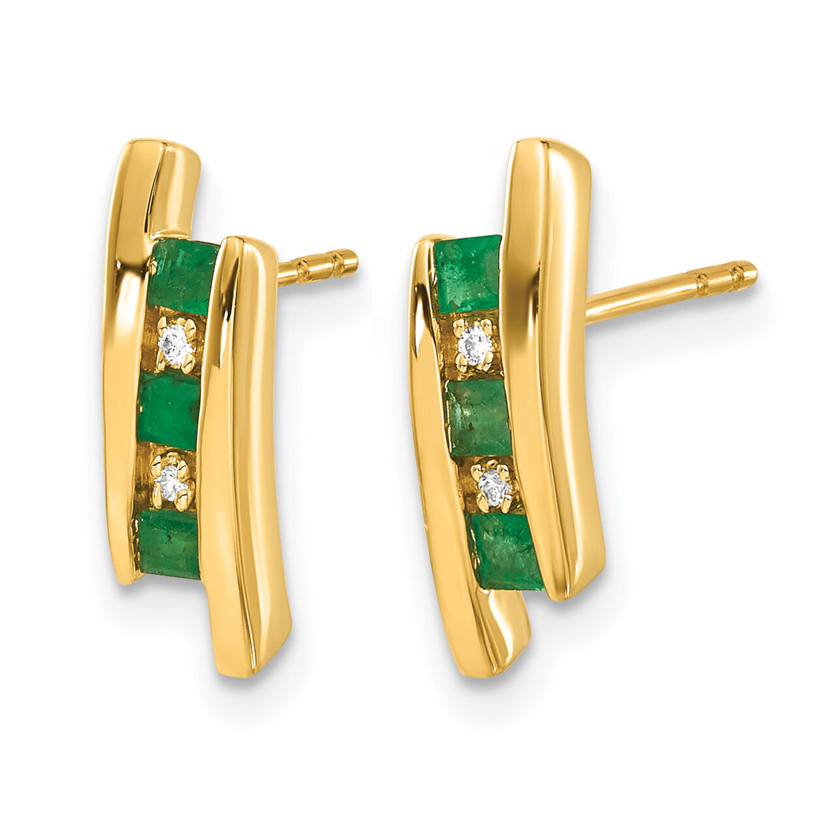 14k Diamond and Emerald Earrings-EM5614-EM-002-YA