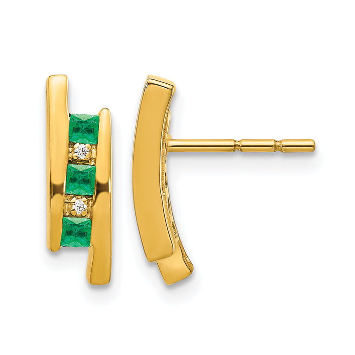 14k Diamond and Emerald Earrings-EM5614-EM-002-YA