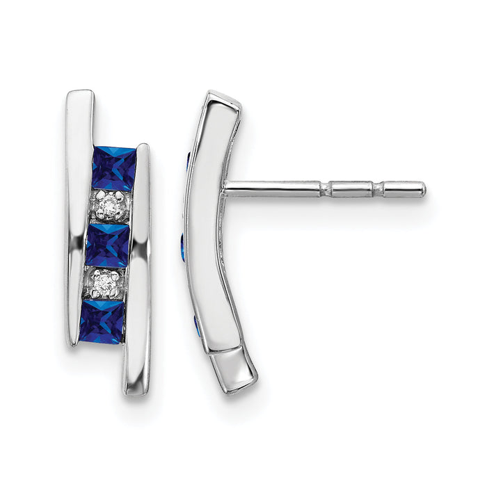 14k White Gold Diamond and Sapphire Earrings-EM5614-SA-002-WA