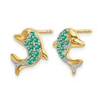 14k and Rhodium Emerald and Diamond Dolphin Post Earrings-EM5615-EM-001-YA