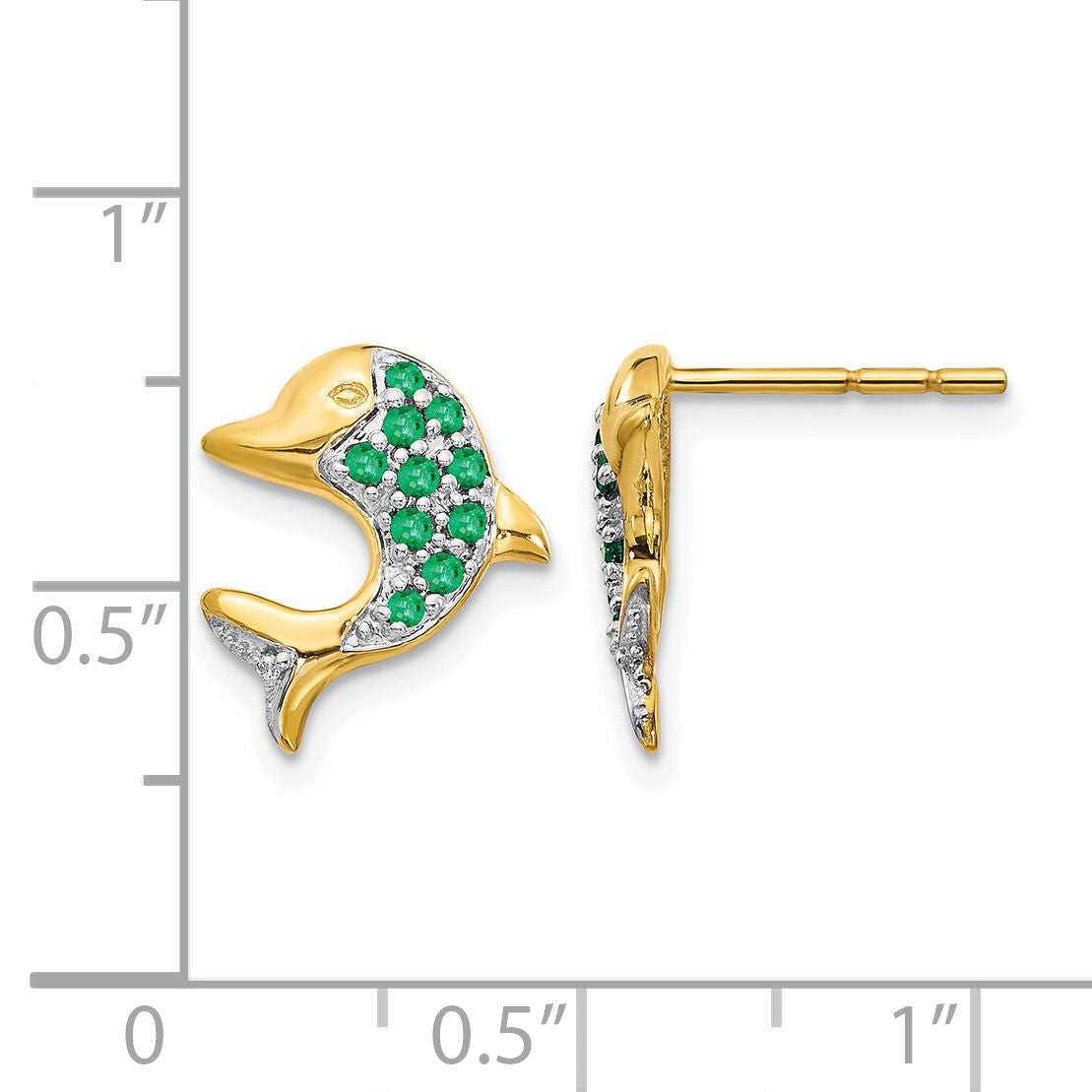 14k and Rhodium Emerald and Diamond Dolphin Post Earrings-EM5615-EM-001-YA