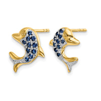 14k w/Rhodium Sapphire/Diamond Dolphin Post Earrings-EM5615-SA-001-YA