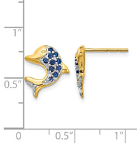 14k w/Rhodium Sapphire/Diamond Dolphin Post Earrings-EM5615-SA-001-YA