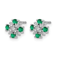14k White Gold Emerald and Diamond Post Earrings-EM5616-EM-001-WA