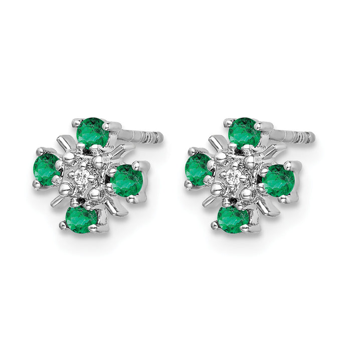 14k White Gold Emerald and Diamond Post Earrings-EM5616-EM-001-WA