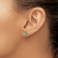 14k White Gold Emerald and Diamond Post Earrings-EM5616-EM-001-WA