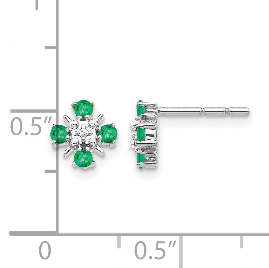 14k White Gold Emerald and Diamond Post Earrings-EM5616-EM-001-WA
