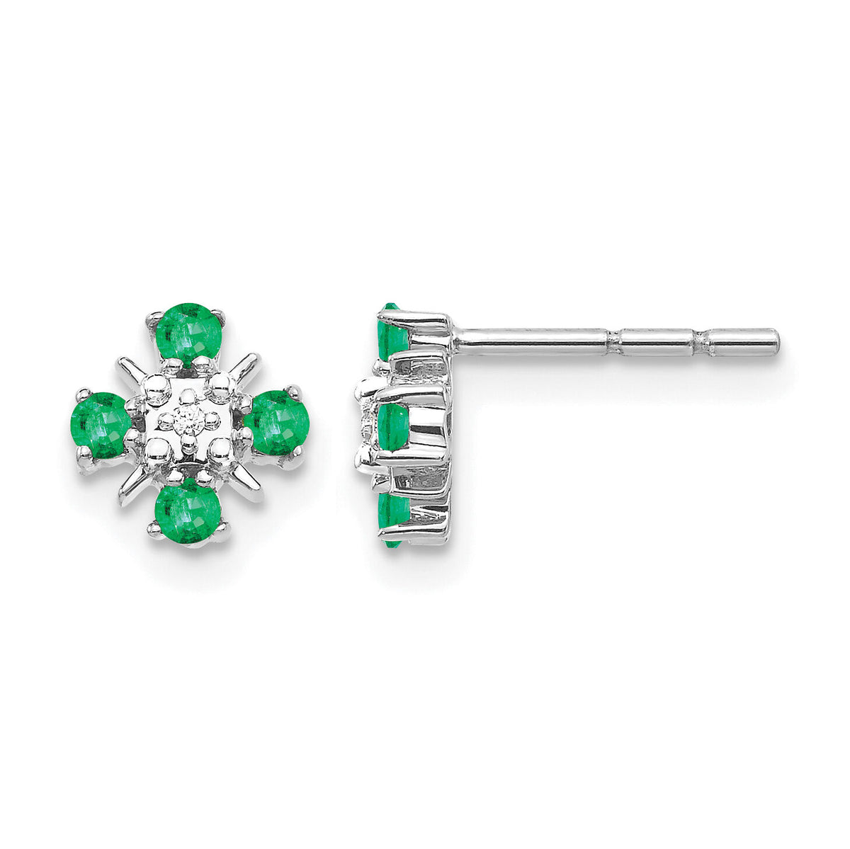 14k White Gold Emerald and Diamond Post Earrings-EM5616-EM-001-WA