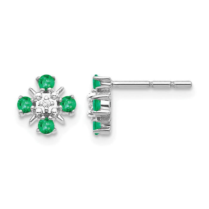 14k White Gold Emerald and Diamond Post Earrings-EM5616-EM-001-WA