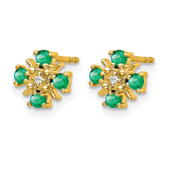 14k Gold Emerald and Diamond Post Earrings-EM5616-EM-001-YA
