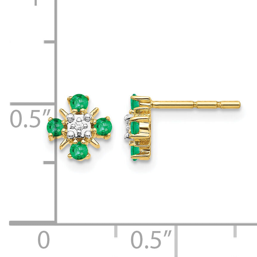 14k Gold Emerald and Diamond Post Earrings-EM5616-EM-001-YA