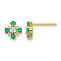 14k Gold Emerald and Diamond Post Earrings-EM5616-EM-001-YA