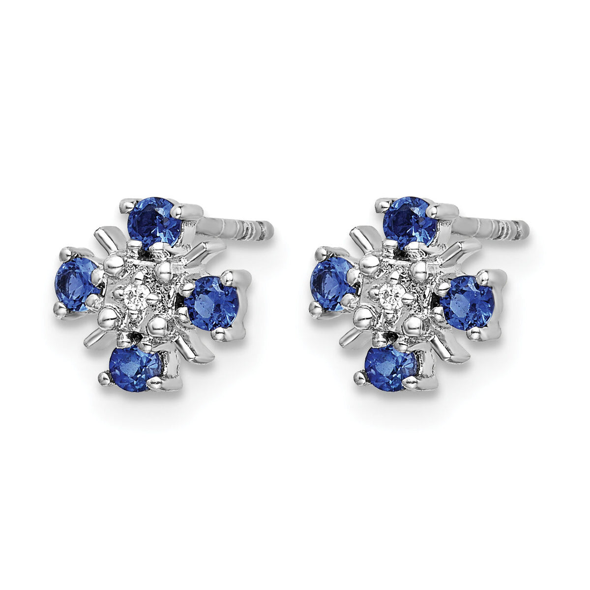14k White Gold Blue Sapphire and Diamond Post Earrings-EM5616-SA-001-WA