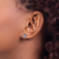 14k White Gold Blue Sapphire and Diamond Post Earrings-EM5616-SA-001-WA