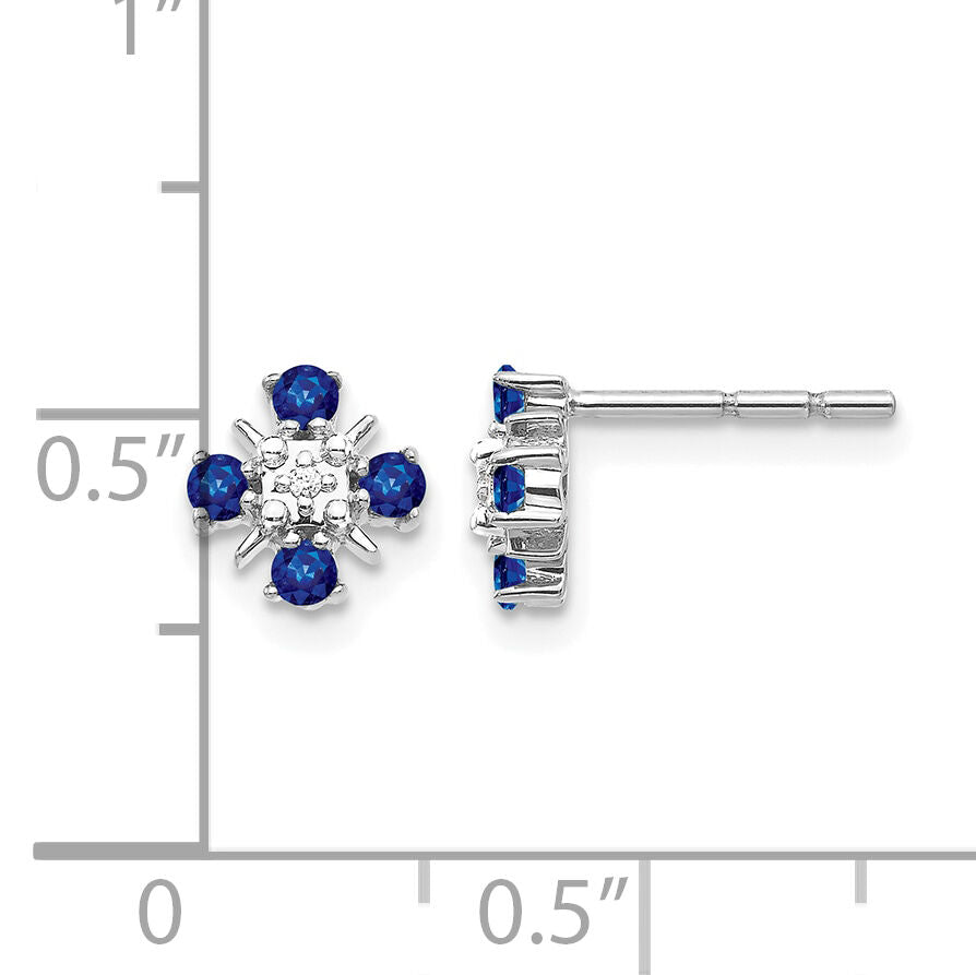 14k White Gold Blue Sapphire and Diamond Post Earrings-EM5616-SA-001-WA