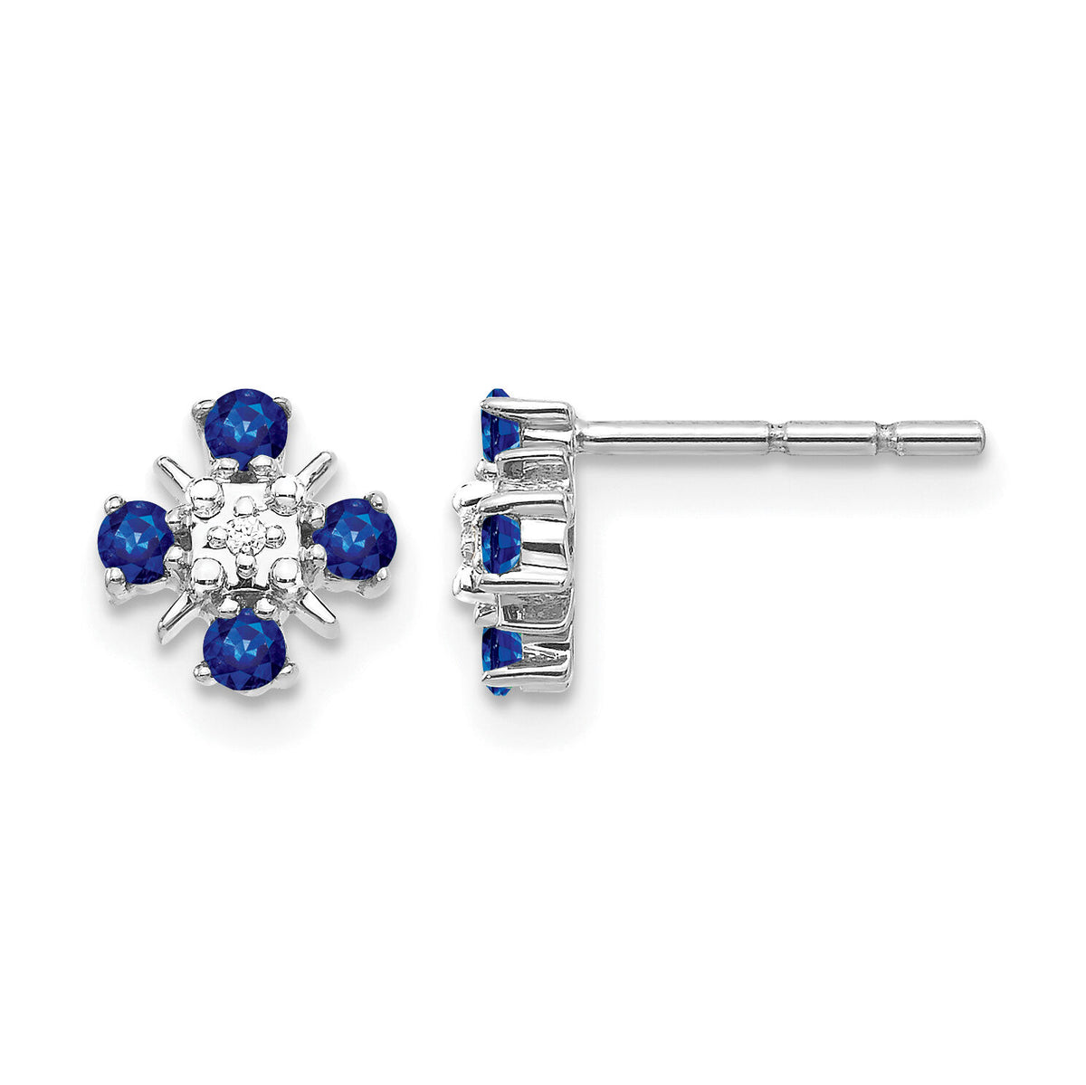 14k White Gold Blue Sapphire and Diamond Post Earrings-EM5616-SA-001-WA