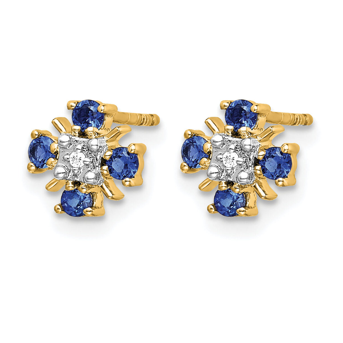 14k Gold Blue Sapphire and Diamond Post Earrings-EM5616-SA-001-YA