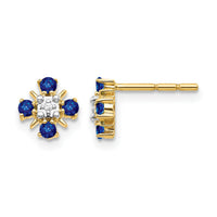 14k Gold Blue Sapphire and Diamond Post Earrings-EM5616-SA-001-YA
