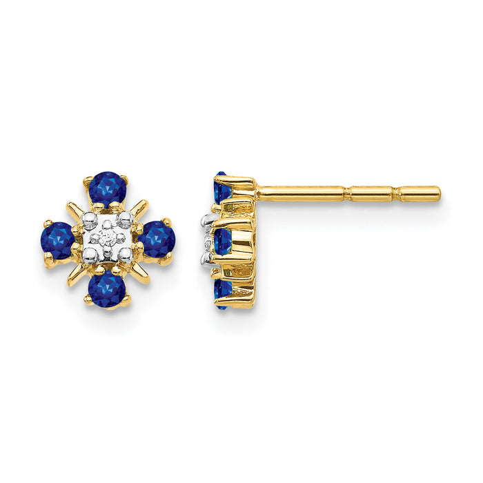 14k Gold Blue Sapphire and Diamond Post Earrings-EM5616-SA-001-YA
