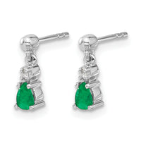 14k White Gold Emerald and Diamond Dangle Post Earrings-EM5617-EM-001-WA
