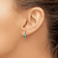 14k White Gold Emerald and Diamond Dangle Post Earrings-EM5617-EM-001-WA