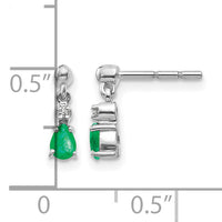 14k White Gold Emerald and Diamond Dangle Post Earrings-EM5617-EM-001-WA
