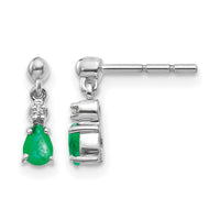 14k White Gold Emerald and Diamond Dangle Post Earrings-EM5617-EM-001-WA