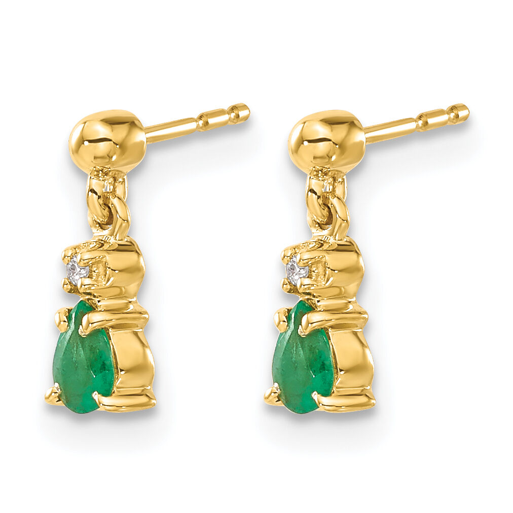 14k Gold Emerald and Diamond Dangle Earrings-EM5617-EM-001-YA