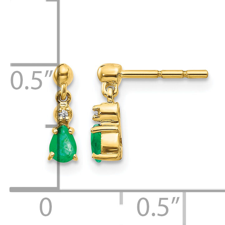 14k Gold Emerald and Diamond Dangle Earrings-EM5617-EM-001-YA