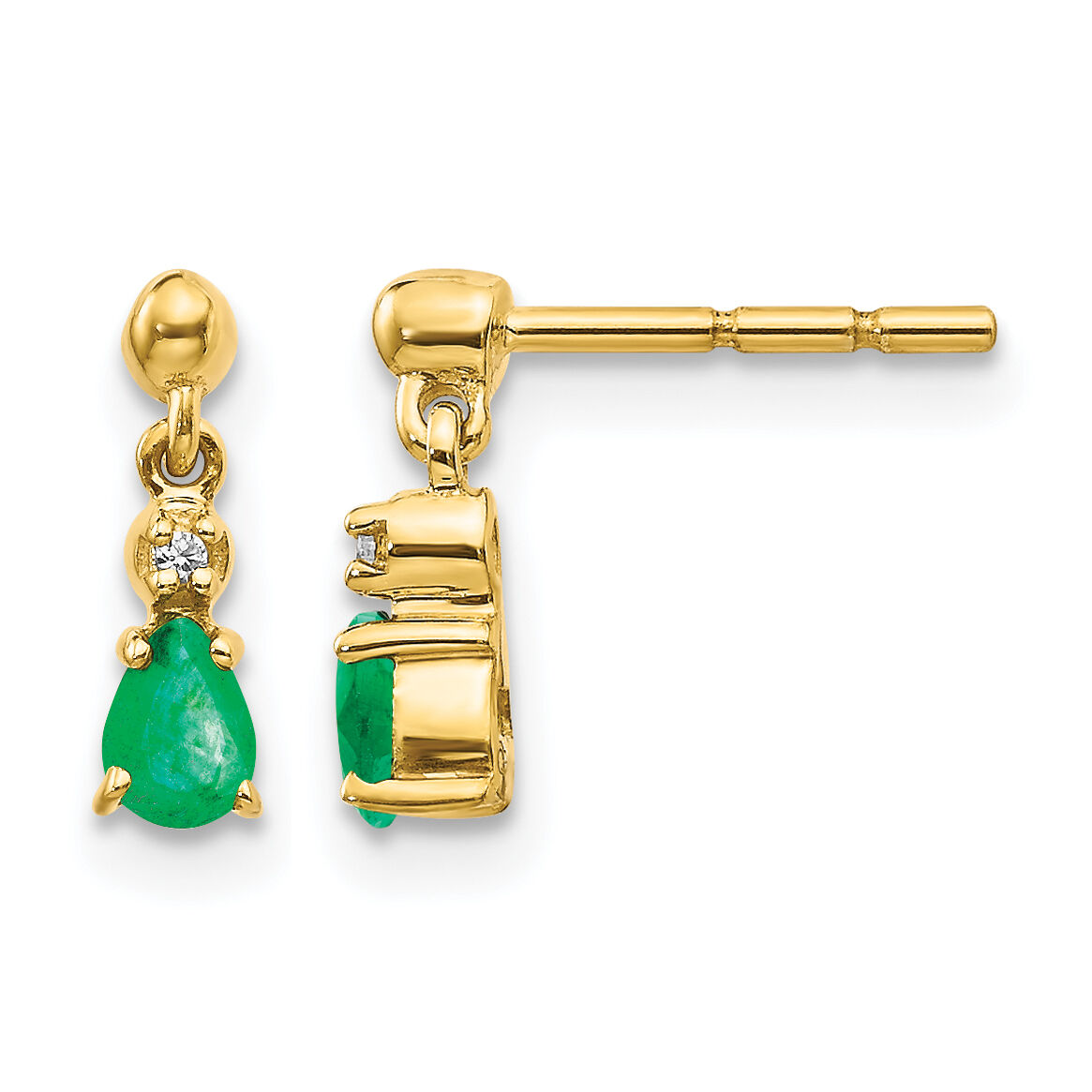 14k Gold Emerald and Diamond Dangle Earrings-EM5617-EM-001-YA