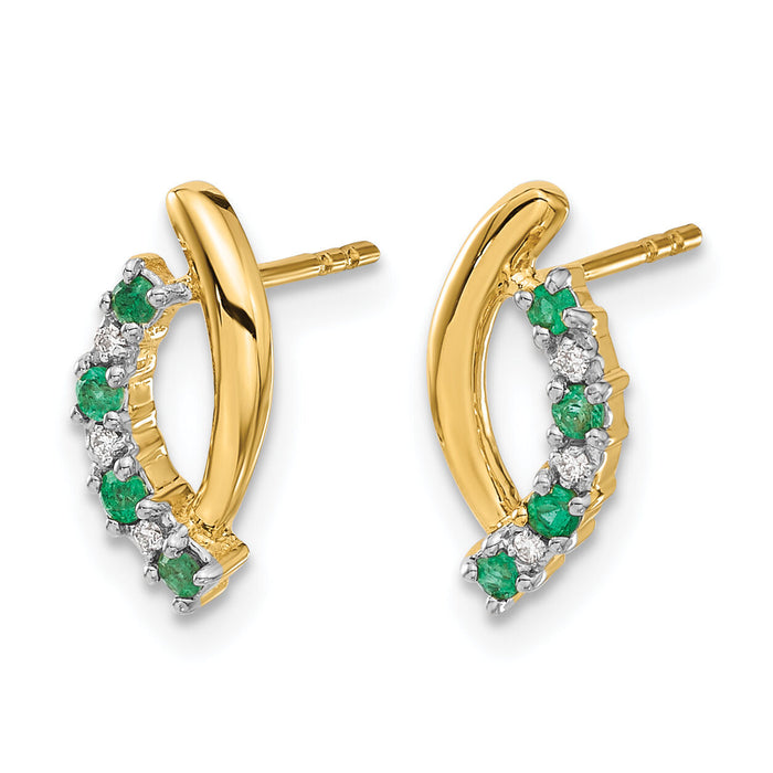 14k Diamond and Emerald Post Earrings-EM5618-EM-002-YA