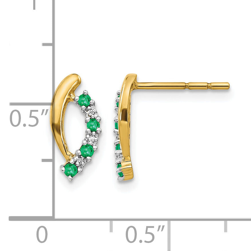 14k Diamond and Emerald Post Earrings-EM5618-EM-002-YA