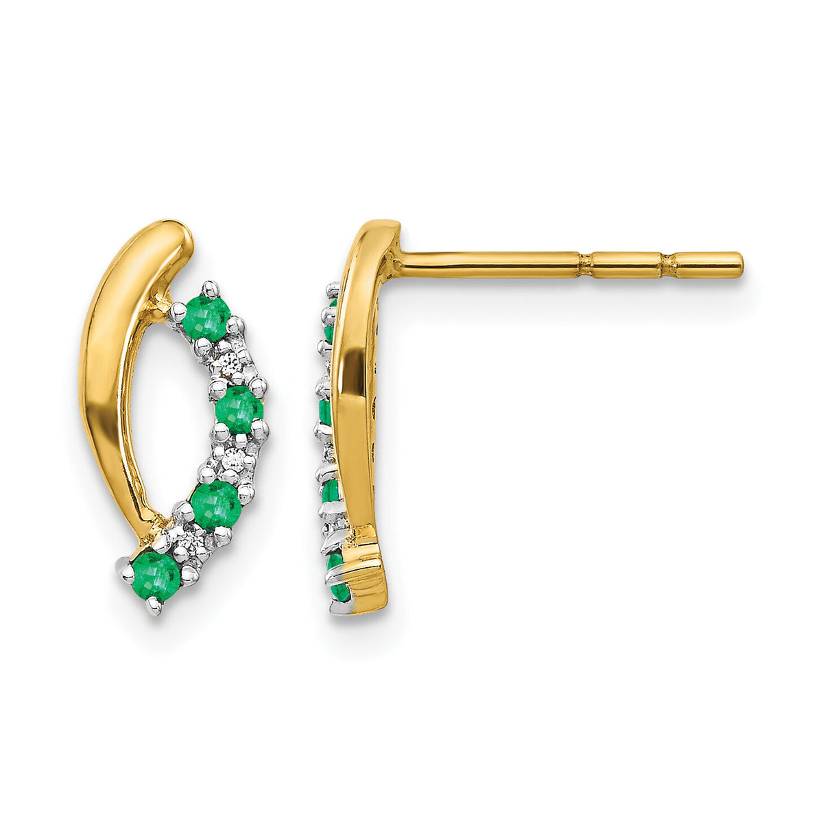 14k Diamond and Emerald Post Earrings-EM5618-EM-002-YA