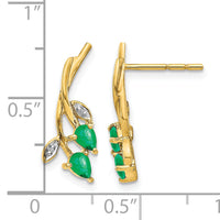 14k Diamond and Pear Emerald Floral Post Earrings-EM5619-EM-001-YA