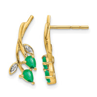 14k Diamond and Pear Emerald Floral Post Earrings-EM5619-EM-001-YA