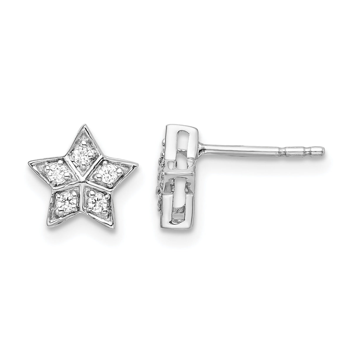 14k White Gold Diamond Star Post Earrings-EM6608-010-WA