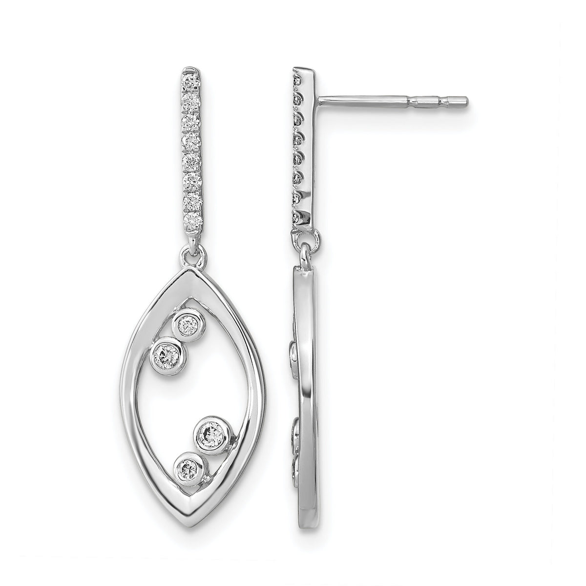 14k White Gold Polished Fancy Dangle Diamond  Post Earrings-EM6826-016-WA
