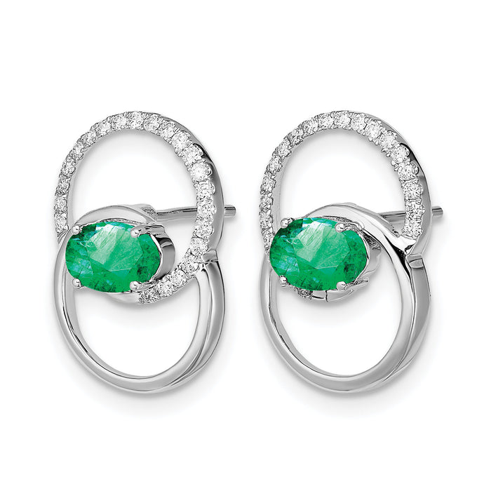 14k White Gold Double Circle Emerald/Diamond Post Earrings-EM6831-EM-015-WA