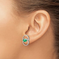 14k White Gold Double Circle Emerald/Diamond Post Earrings-EM6831-EM-015-WA