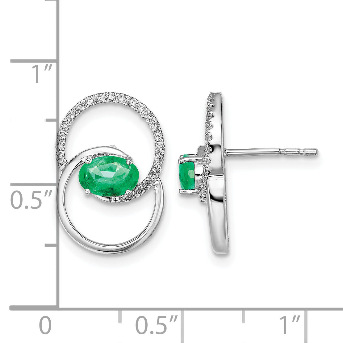 14k White Gold Double Circle Emerald/Diamond Post Earrings-EM6831-EM-015-WA
