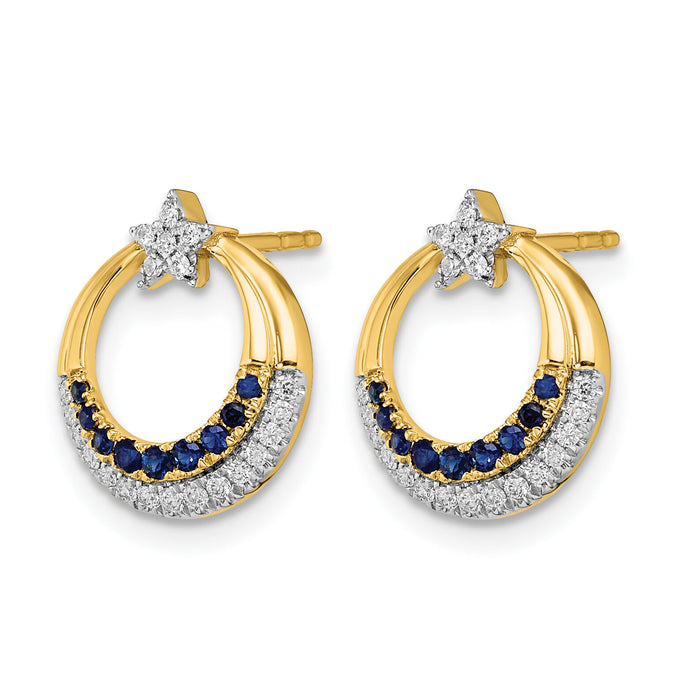 14k Polished Sapphire and Diamond Star and Circle Post Earrings-EM6846-SA-012-YA