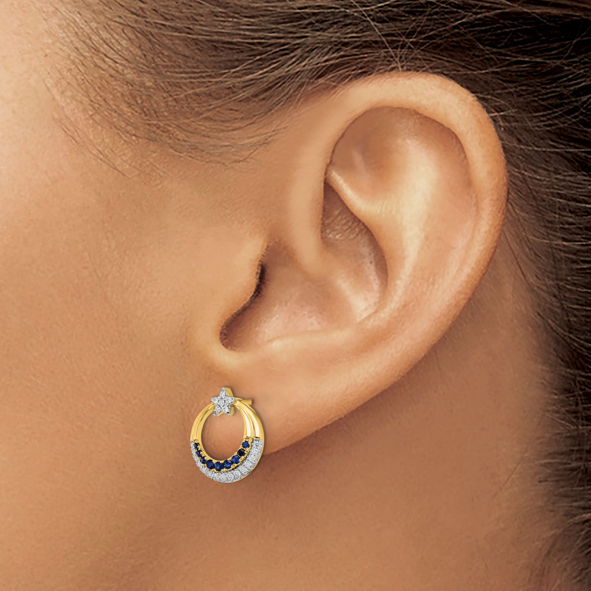 14k Polished Sapphire and Diamond Star and Circle Post Earrings-EM6846-SA-012-YA