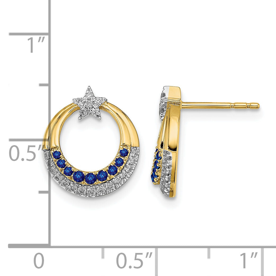 14k Polished Sapphire and Diamond Star and Circle Post Earrings-EM6846-SA-012-YA