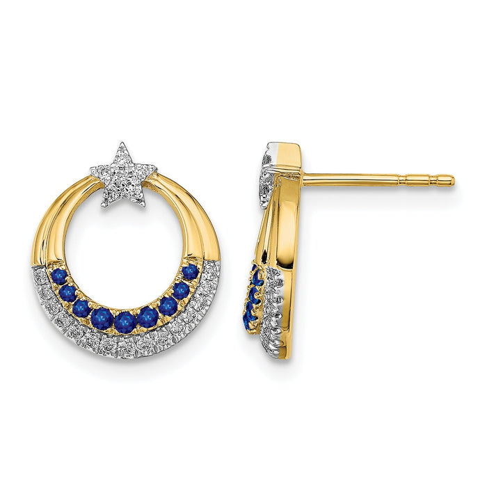 14k Polished Sapphire and Diamond Star and Circle Post Earrings-EM6846-SA-012-YA