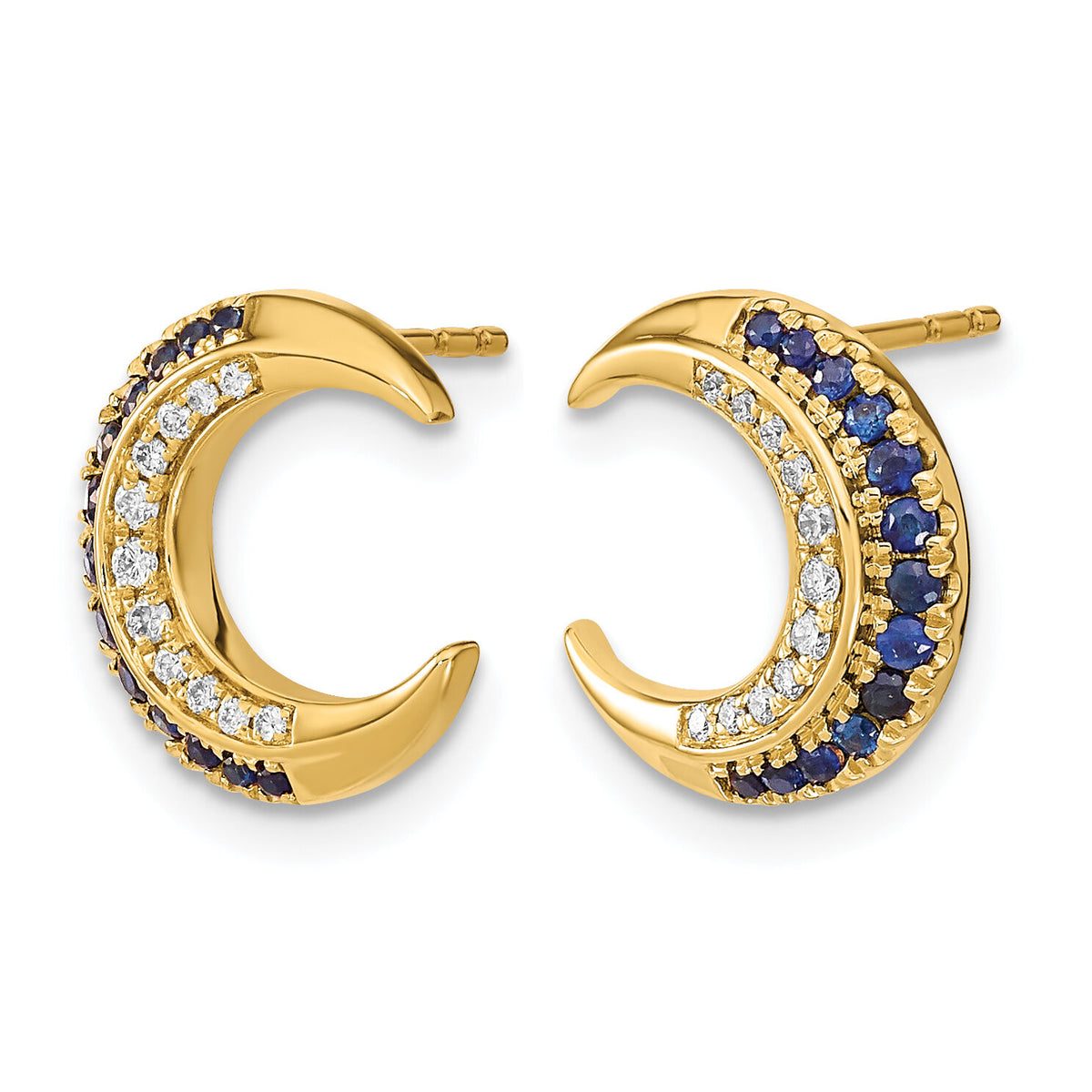 14k Polished Moon Sapphire and Diamond Post Earrings-EM6847-SA-011-YA