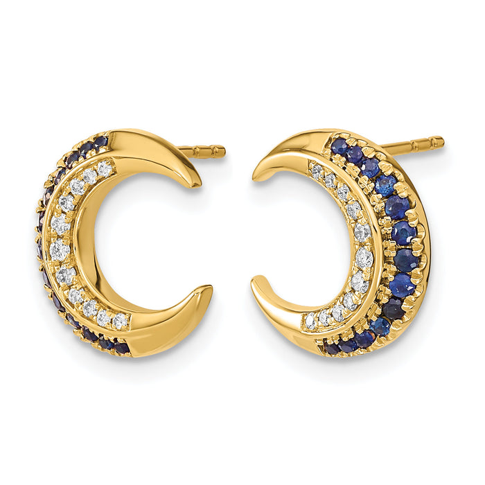 14k Polished Moon Sapphire and Diamond Post Earrings-EM6847-SA-011-YA