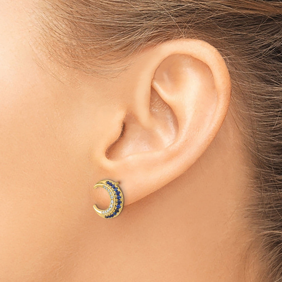 14k Polished Moon Sapphire and Diamond Post Earrings-EM6847-SA-011-YA