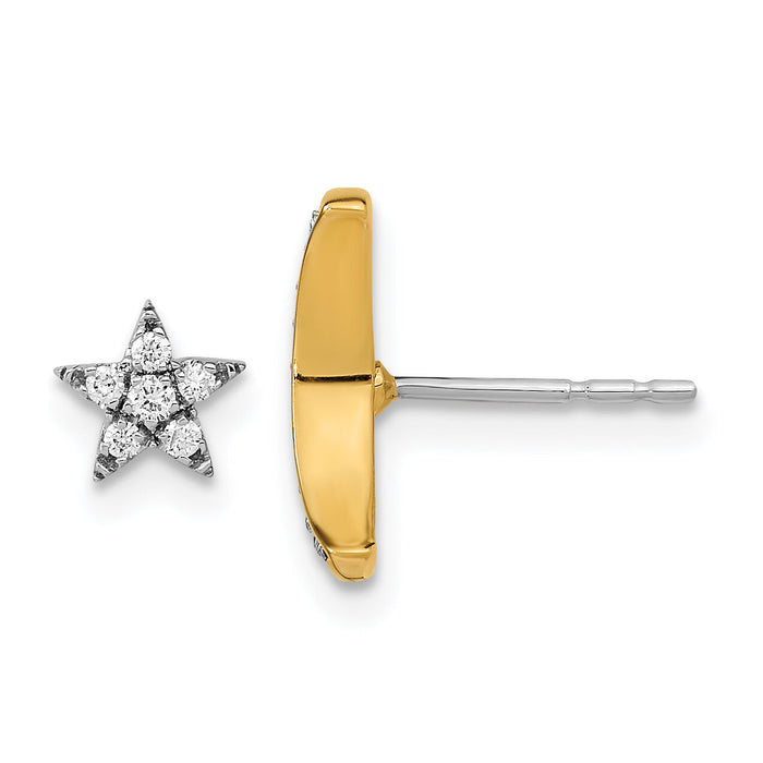 14k Two-tone Moon andStar Diamond Mis-match Post Earrings-EM6848-016-WYA