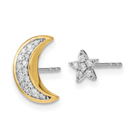 14k Two-tone Moon andStar Diamond Mis-match Post Earrings-EM6848-016-WYA